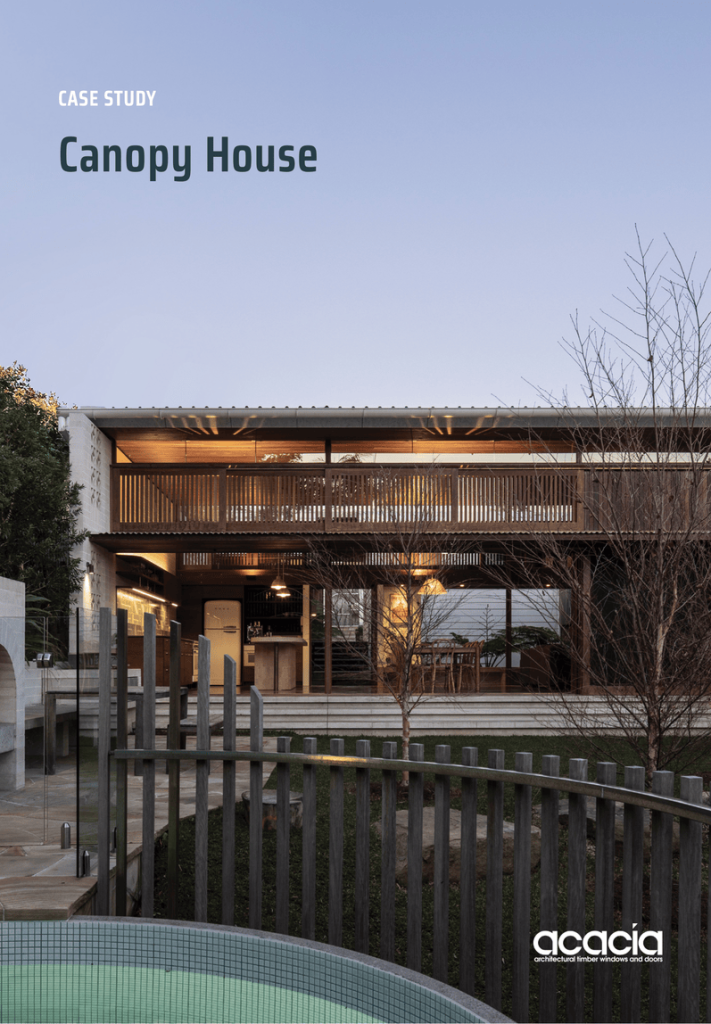 Cover of a case study for Canopy House in Sawtell by Walknorth Architects with doors and windows by Acacia