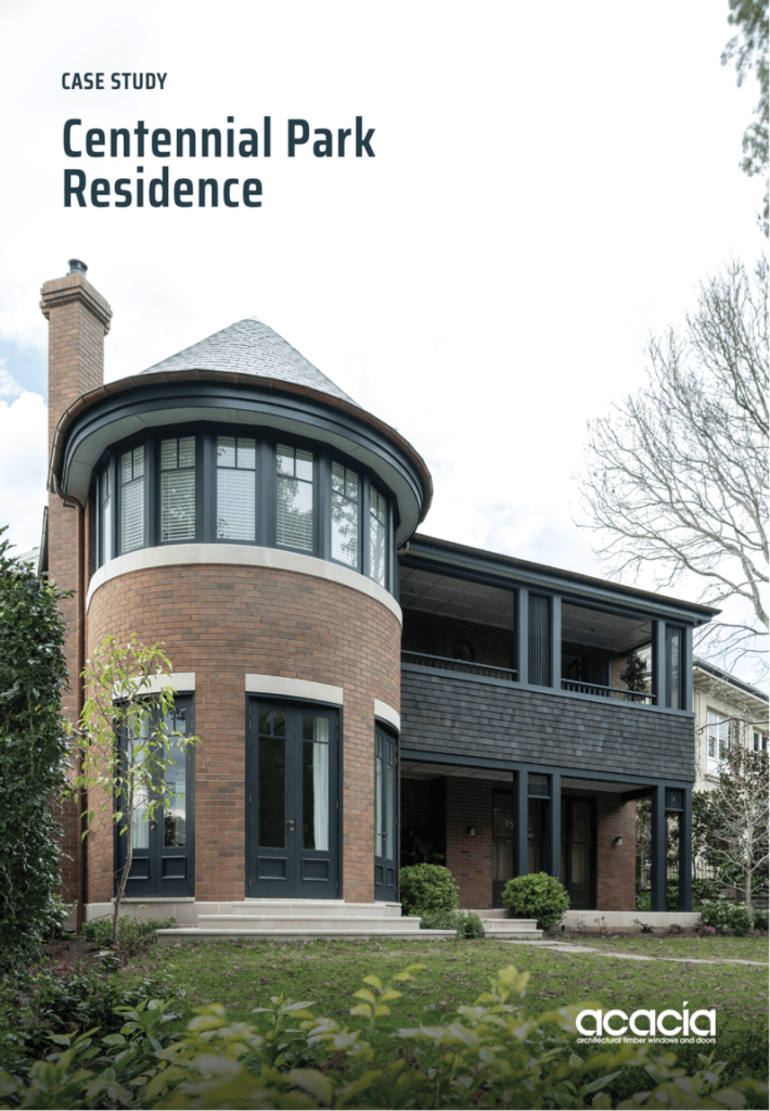 Cover of a case study for Centennial Park Residence by Weir Phillips Architects with doors and windows by Acacia