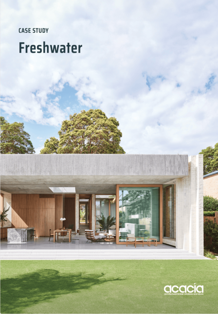 Cover of a case study for Freshwater by Madeleine Blanchfield Architects with doors and windows by Acacia