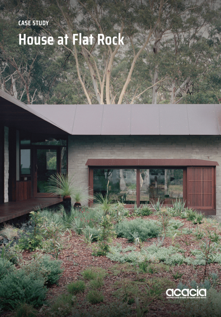 Cover of a case study for House at Flat Rock by Billy Maynard Architects with doors and windows by Acacia