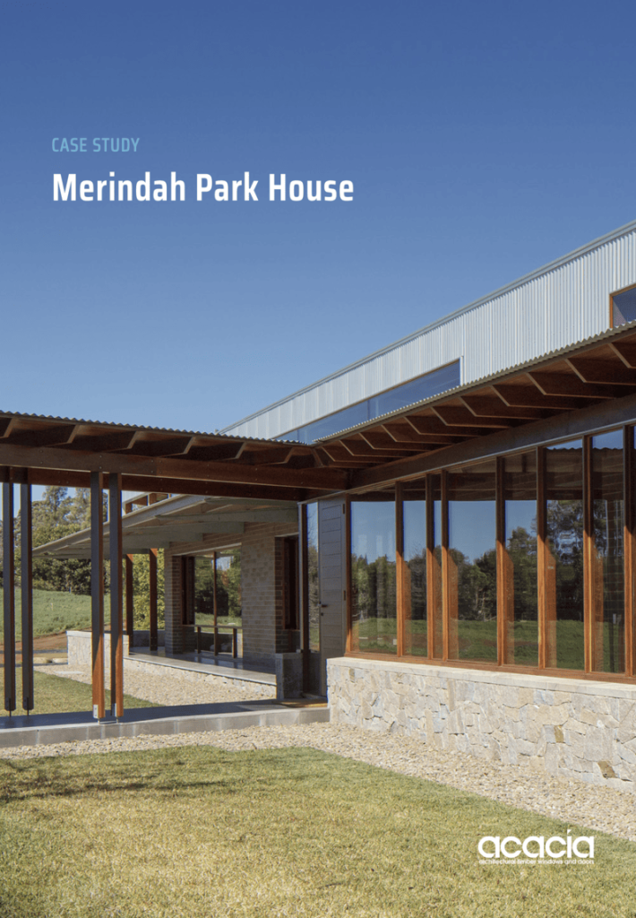 Cover of a case study for Merindah Park House by Richard Cole Architecture with doors and windows by Acacia