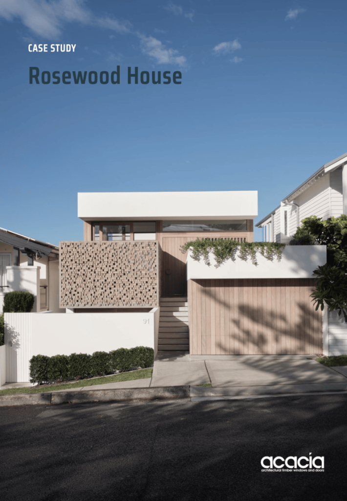 Cover of a case study for Rosewood House by Madeleine Blanchfield Architects with doors and windows by Acacia